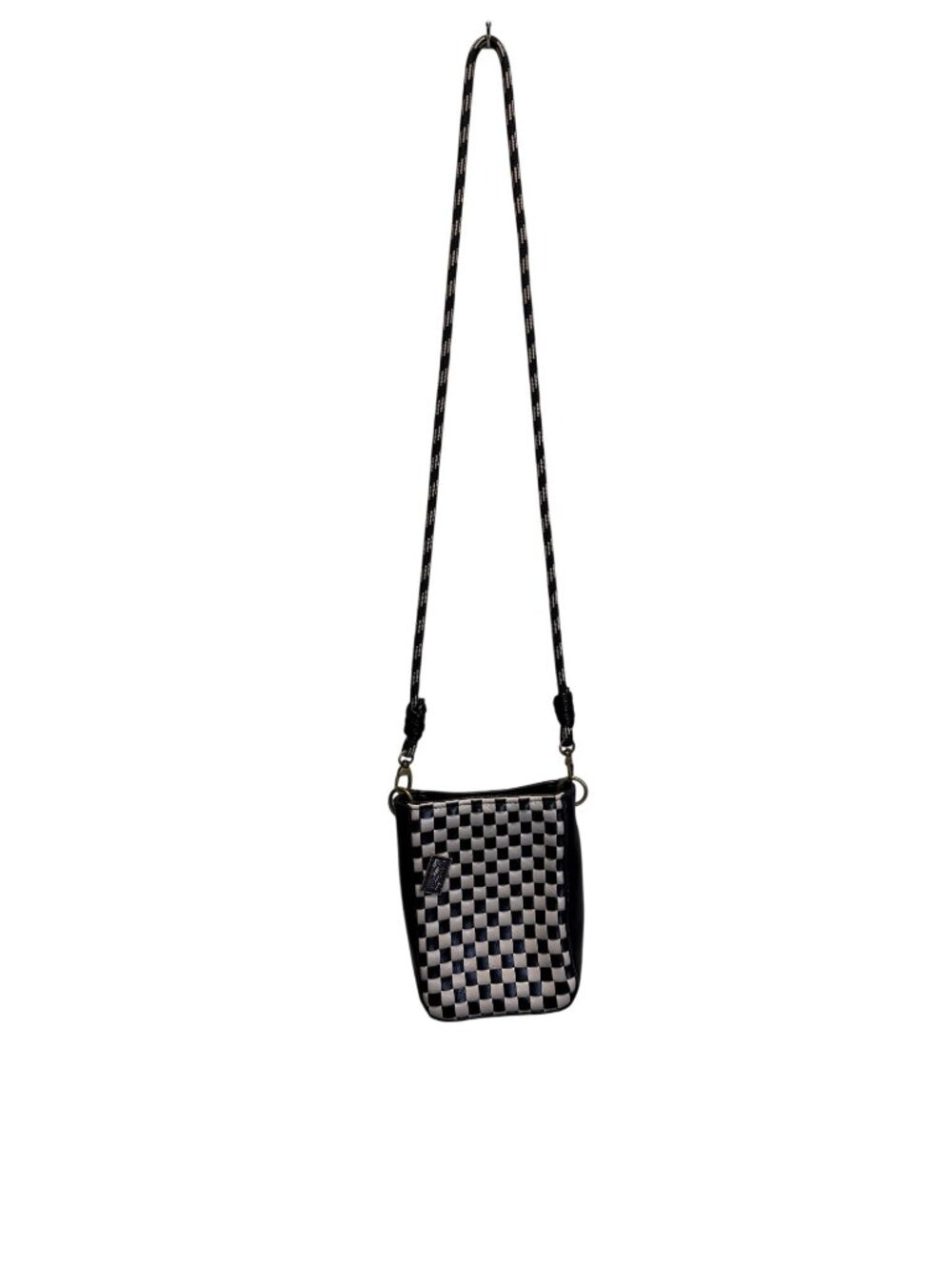 Universal Thread Black & White Checkered Crossbody Bag With Woven Detail & Adjus